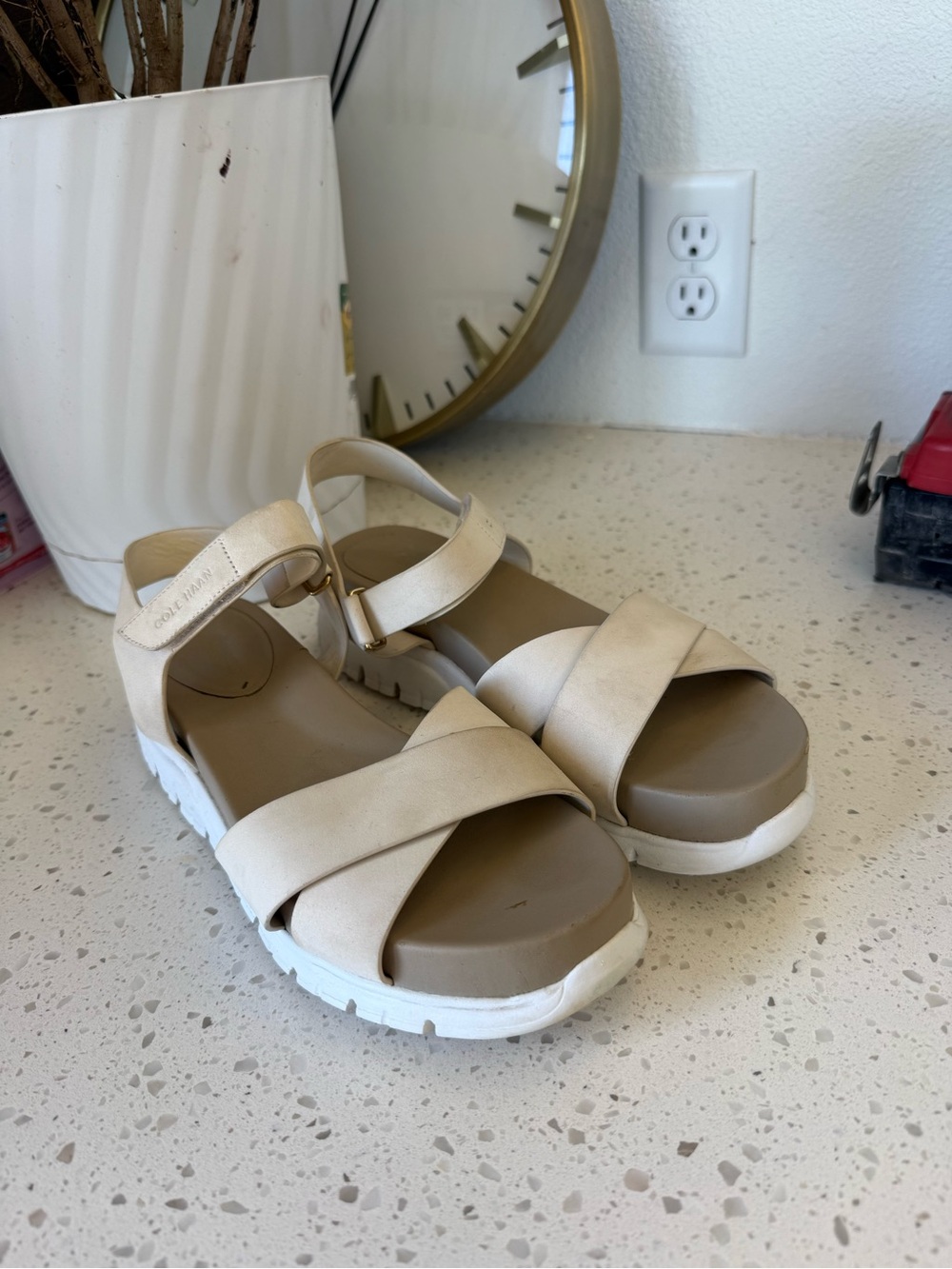 Cole Haan Cream Platform Sandals with White Sole